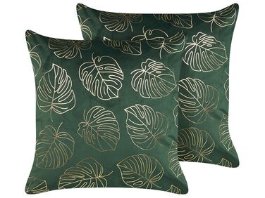 Lot de 2 coussins décoratifs DELICIOSA Velours 45 x 45 cm Vert foncé Motif de plante