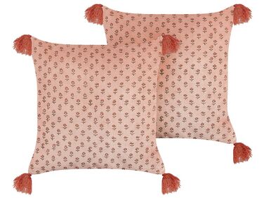 Lot de 2 coussins décoratifs RUMHORA Velours 45 x 45 cm Rose Motif floral