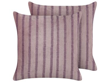 Lot de 2 coussins décoratifs AGAPANTHUS Velours 45 x 45 cm Rose À rayure