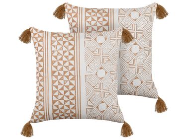 Lot de 2 coussins décoratifs MALUS Coton 45 x 45 cm Marron clair Motif oriental
