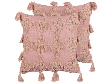 Lot de 2 coussins décoratifs TORENIA Coton 45 x 45 cm Rose Motif géométrique