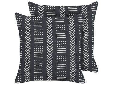 Lot de 2 coussins décoratifs BENZOIN Coton 45 x 45 cm Noir Motif géométrique