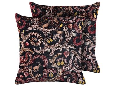 Lot de 2 coussins décoratifs RICINUS Velours 45 x 45 cm Noir Motif oriental
