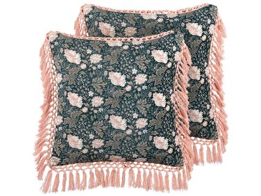 Lot de 2 coussins décoratifs PARROTIA Velours 45 x 45 cm Bleu paon Motif floral