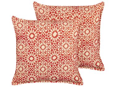 Lot de 2 coussins décoratifs CEIBA Coton 45 x 45 cm Rouge Motif géométrique