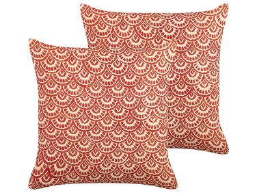 Lot de 2 coussins décoratifs RHUS Coton 45 x 45 cm Rouge Motif géométrique