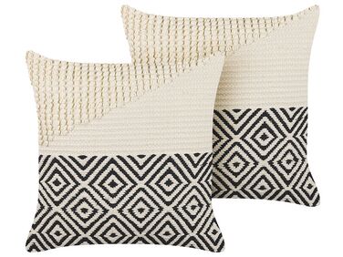 Lot de 2 coussins décoratifs CALANTHE Coton 45 x 45 cm Beige Motif géométrique