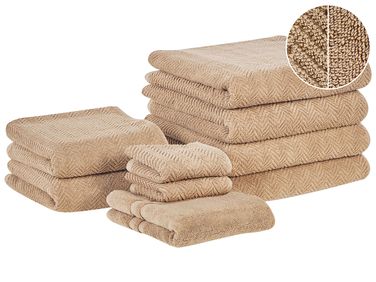 Lot de 9 serviettes MITIARO Tissu éponge Beige sable