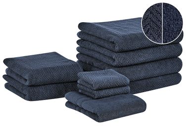 Lot de 9 serviettes MITIARO Tissu éponge Bleu foncé
