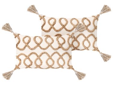 Lot de 2 coussins décoratifs INCANA Coton 30 x 50 cm Beige Motif géométrique
