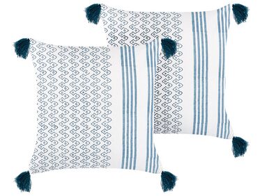 Lot de 2 coussins décoratifs TILIA Coton 45 x 45 cm Bleu Motif géométrique