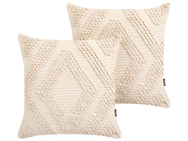 Lot de 2 coussins décoratifs CATALPA Coton 45 x 45 cm Blanc Motif géométrique