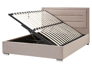 Lit ottoman Velours ROUEN 160 x 200 cm Taupe