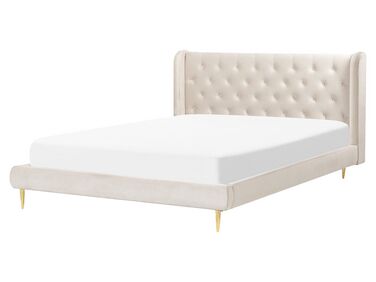 Lit avec sommier Velours FORBACH 160 x 200 cm Beige
