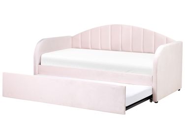 Lit gigogne Velours EYBURIE 90 x 200 cm Rose pastel