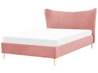 Lit avec sommier Velours CHALEIX 140 x 200 cm Rose pêche