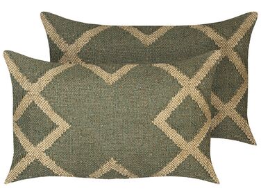 Lot de 2 coussins décoratifs GOPI Jute 30 x 50 cm Vert Motif oriental