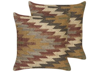 Lot de 2 coussins décoratifs DEEPOR Jute 45 x 45 cm Multicolore Motif oriental
