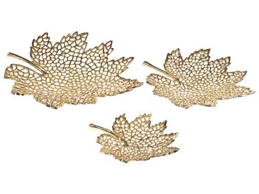 Lot de 3 boîtes à bibelots Feuille PEMALI Métal Doré