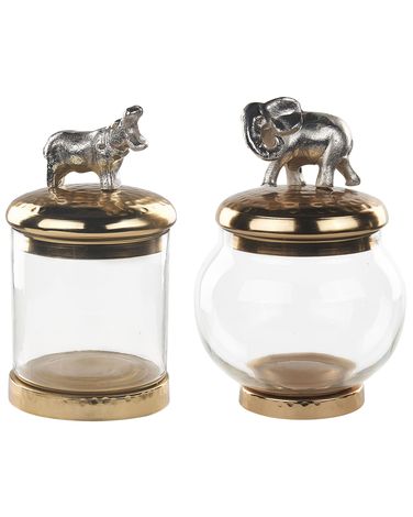 Lot de 2 boîtes de rangement LAKI Verre Doré