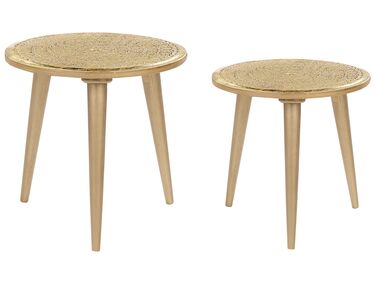 Lot de 2 tables d'appoint NARRA Bois de manguier Doré