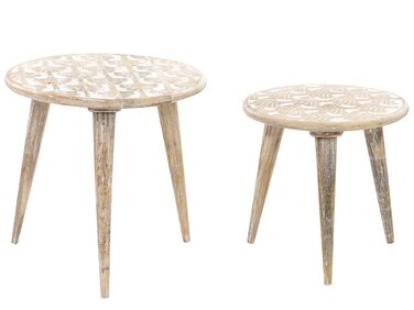 Lot de 2 tables d'appoint HURSI Bois de manguier Marron/blanc