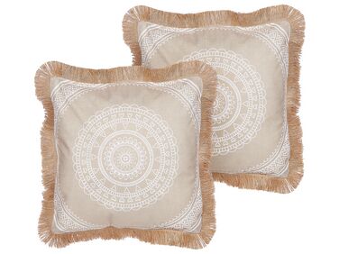 Lot de 2 coussins décoratifs AGRIMONY 45 x 45 cm Beige Motif oriental