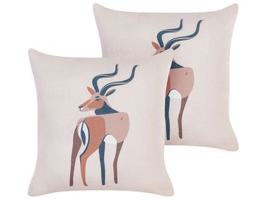 Lot de 2 coussins décoratifs ABAL 45 x 45 cm Beige Motif animal