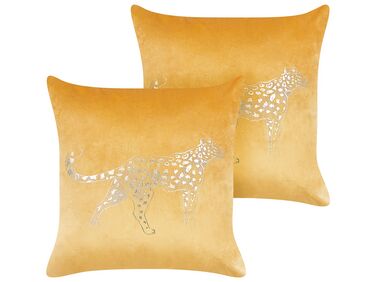 Lot de 2 coussins décoratifs MARULA Velours 45 x 45 cm Moutarde Motif animal