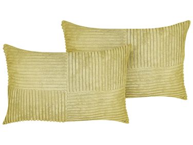 Lot de 2 coussins décoratifs MILLET Velours côtelé 30 x 50 cm Vert olive Motif géométrique