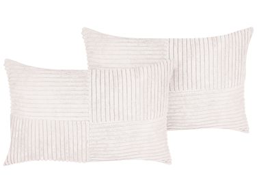 Lot de 2 coussins décoratifs MILLET Velours côtelé 30 x 50 cm Blanc cassé Motif géométrique