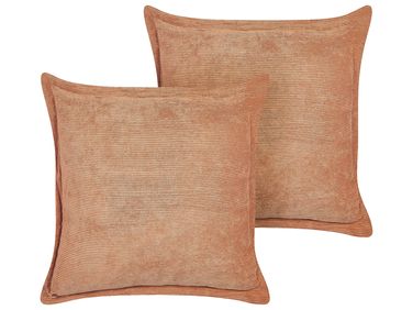 Set of 2 Decorative Cushions ZINNIA Corduroy 43 x 43 cm Orange Solid