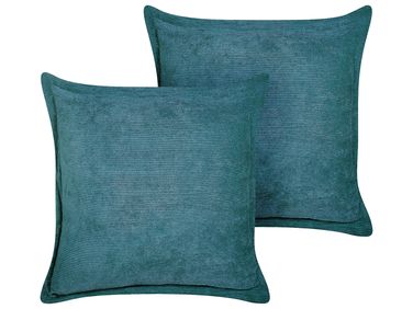 Lot de 2 coussins décoratifs ZINNIA Velours côtelé 43 x 43 cm Bleu paon Unicolore