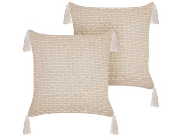 Lot de 2 coussins décoratifs HAKONE 42 x 42 cm Beige clair Motif géométrique