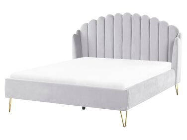 Lit avec sommier Velours AMBILLOU 160 x 200 cm Gris clair