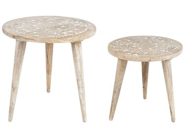 Lot de 2 tables d'appoint UDAY Bois de manguier Blanc