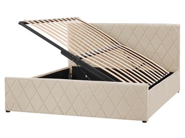 Lit ottoman Velours ROCHEFORT 160 x 200 cm Beige