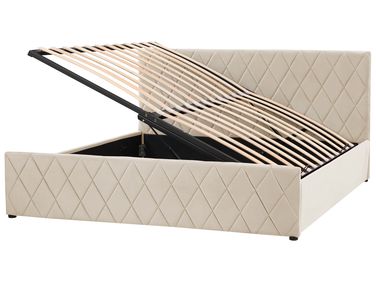 Lit ottoman Velours ROCHEFORT 180 x 200 cm Beige
