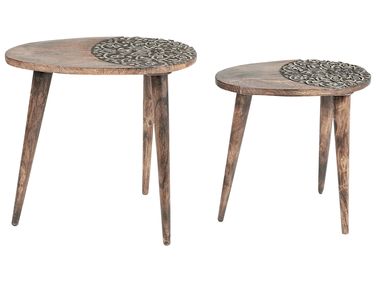 Lot de 2 tables d'appoint KHETUA Bois de manguier Marron
