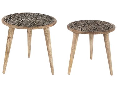 Lot de 2 tables d'appoint SHARMA Bois de manguier Marron/noir