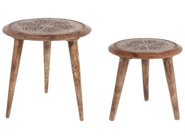 Lot de 2 tables d'appoint TURUA Bois de manguier Marron
