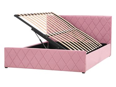 Lit ottoman Velours ROCHEFORT 140 x 200 cm Rose