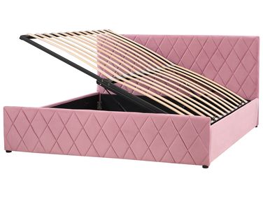 Lit ottoman Velours ROCHEFORT 180 x 200 cm Rose