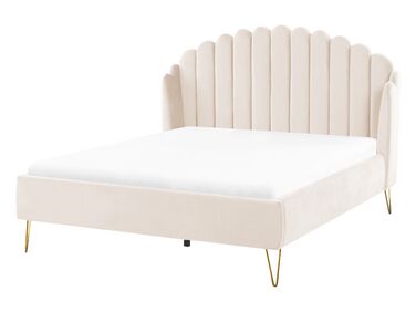 Lit avec sommier Velours AMBILLOU 140 x 200 cm Beige clair