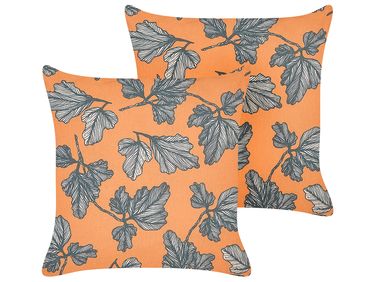 Lot de 2 coussins décoratifs SPIREA 45 x 45 cm Orange Noir Motif de plante