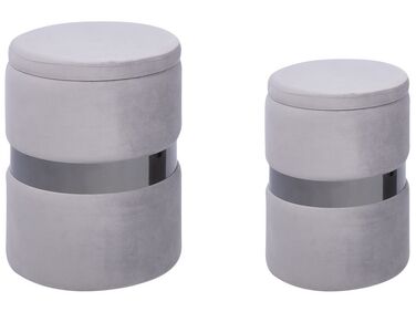 Lot de 2 poufs avec rangement DORIS Velours Gris clair