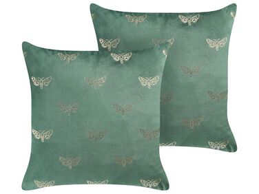 Lot de 2 coussins décoratifs YUZURI Velours 45 x 45 cm Vert émeraude Motif animal