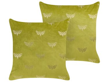 Lot de 2 coussins décoratifs YUZURI Velours 45 x 45 cm Vert clair Motif animal
