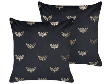 Lot de 2 coussins décoratifs YUZURI Velours 45 x 45 cm Noir Motif animal