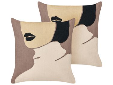Lot de 2 coussins décoratifs SILPHIUM Coton 45 x 45 cm Marron Motif abstrait